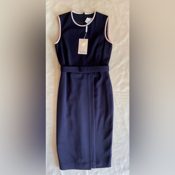 NWT MaxMara Farad Ultramarine and Cream Belted MIDI Dress - Picture 1 of 7